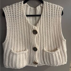 Chunky Knit White Sweater Vest